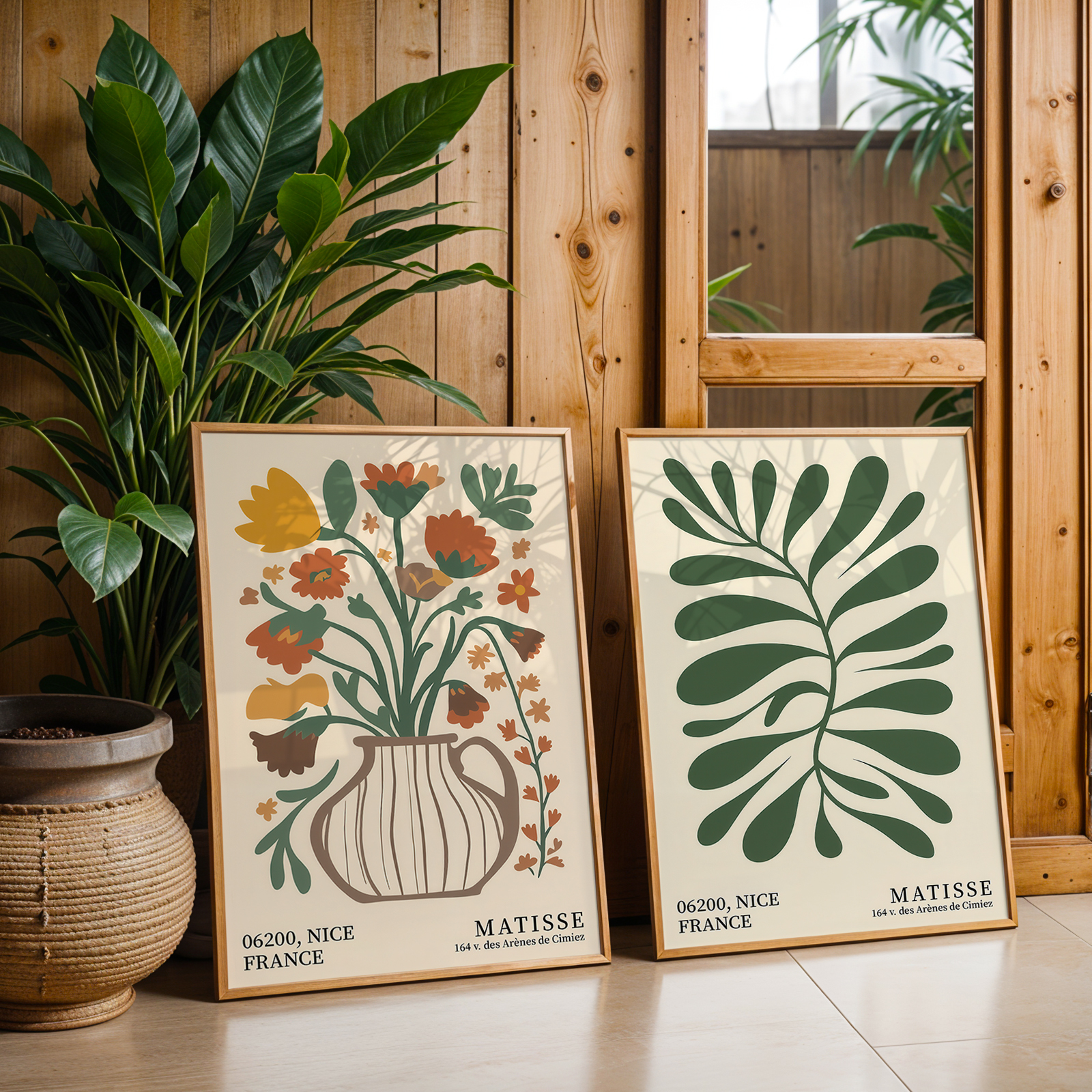 Office Furniture For Home - 2pcs Green Bohemian Floral Canvas Wall
