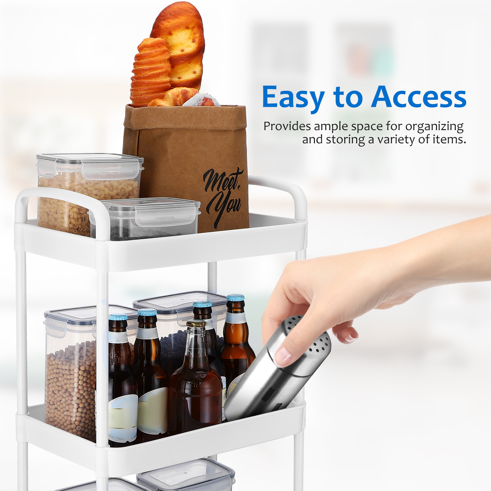 Book Cart Rolling - 3 Tier Rolling Cart Storage Trolley
