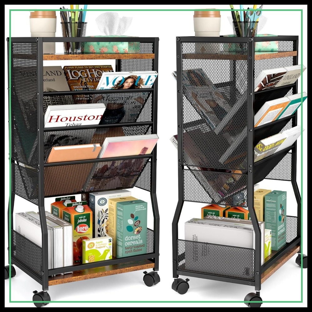 Book Cart Rolling - 8-Tier Rolling Book Cart with Wheels,