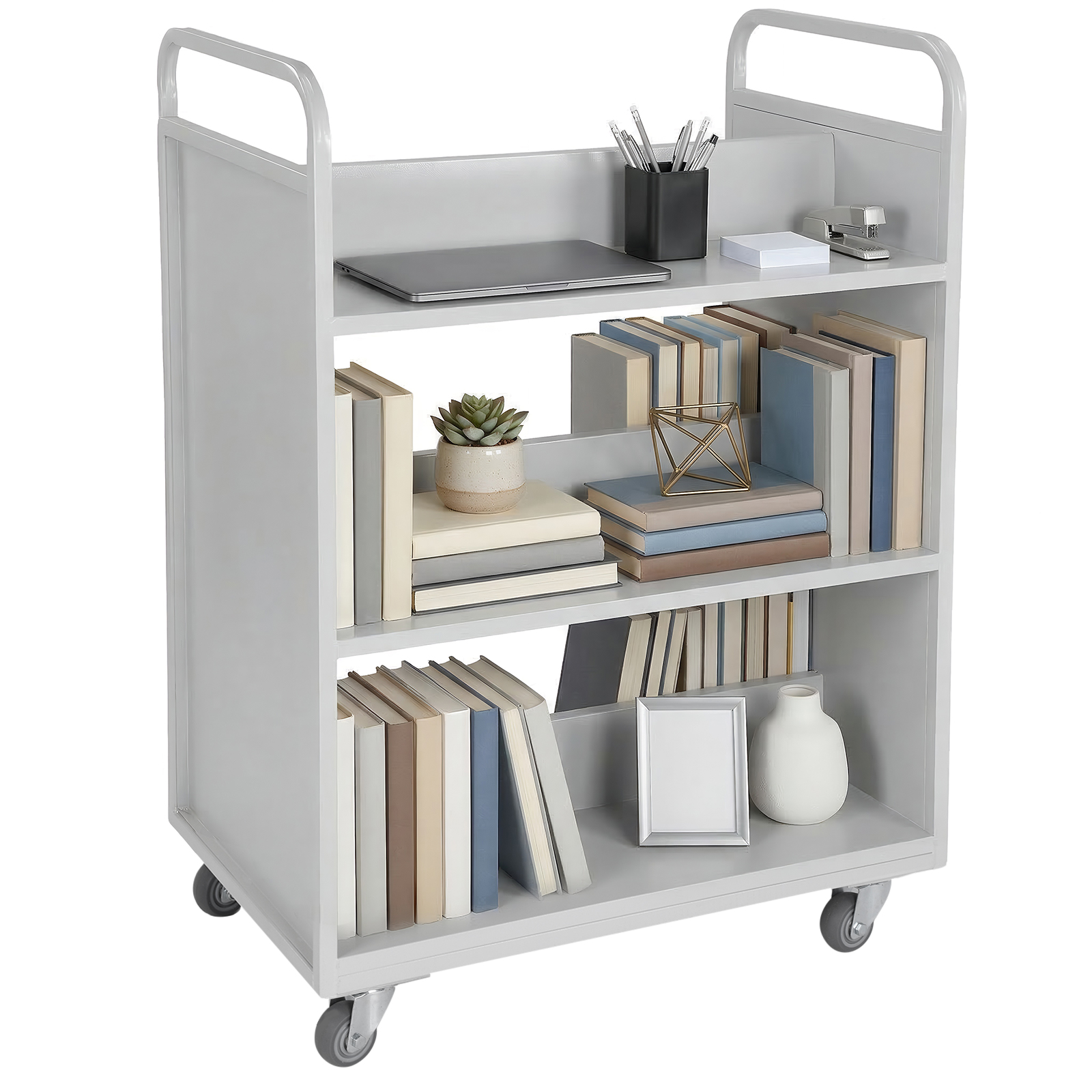 Book Cart Rolling - Rolling Book Cart Slanted Single Sided