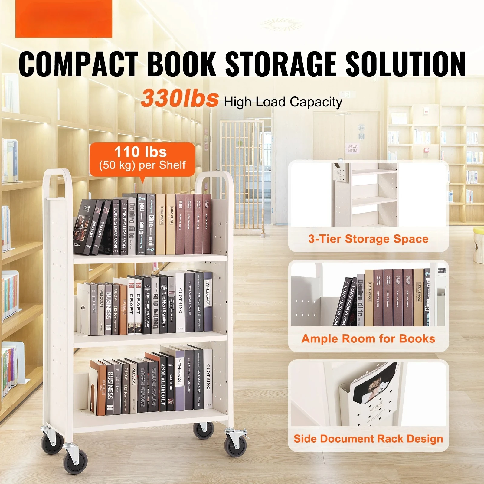 330lbs Library Book Cart L-Sha - Book Cart Rolling reseña y precio