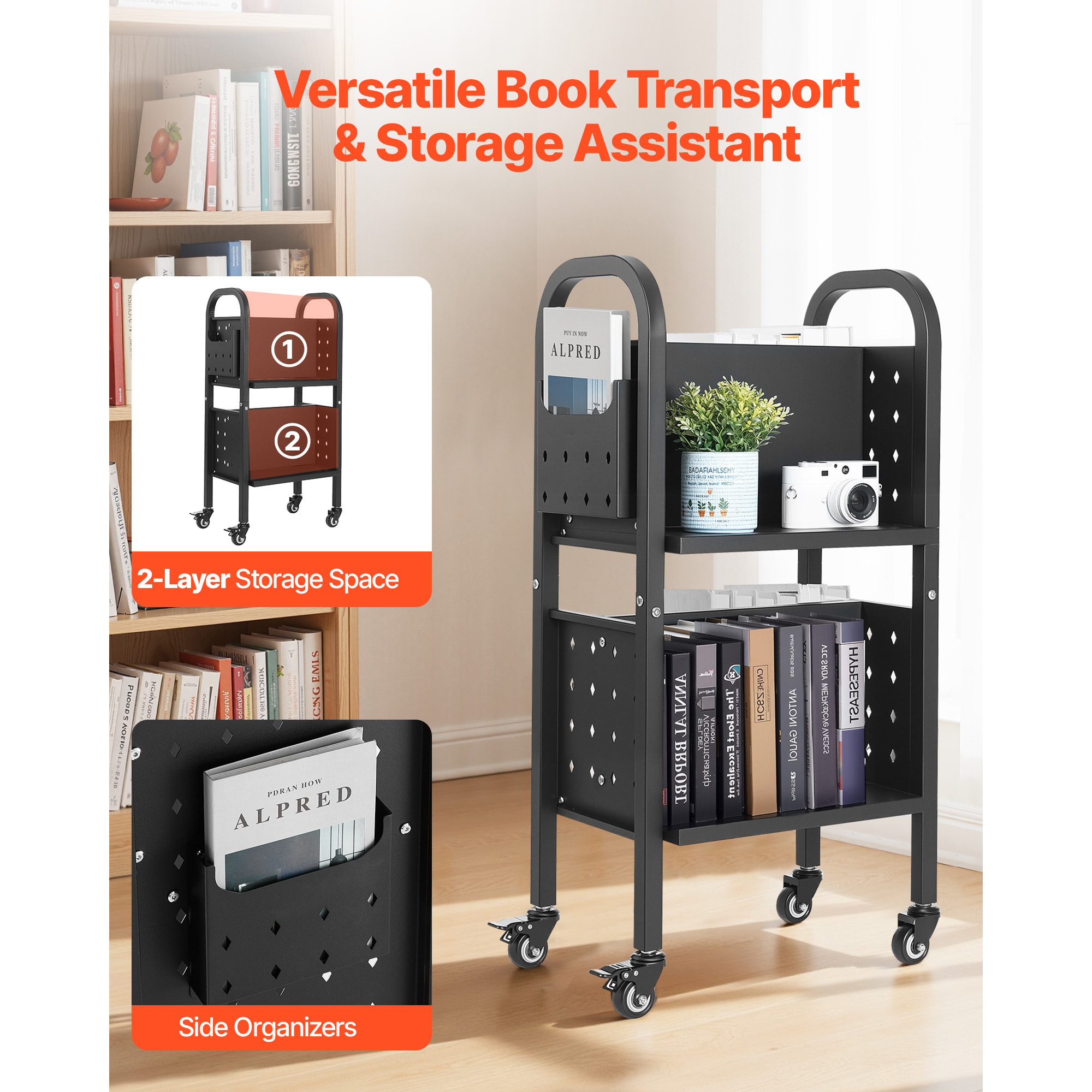 SucceBuy 150Lbs Rolling Librar - Book Cart Rolling reseña y precio
