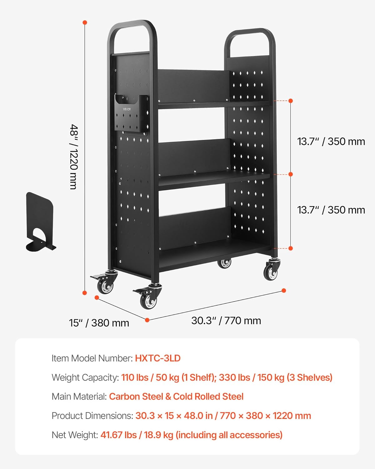 Heavy Duty Rolling Library Car - Book Cart Rolling reseña y precio