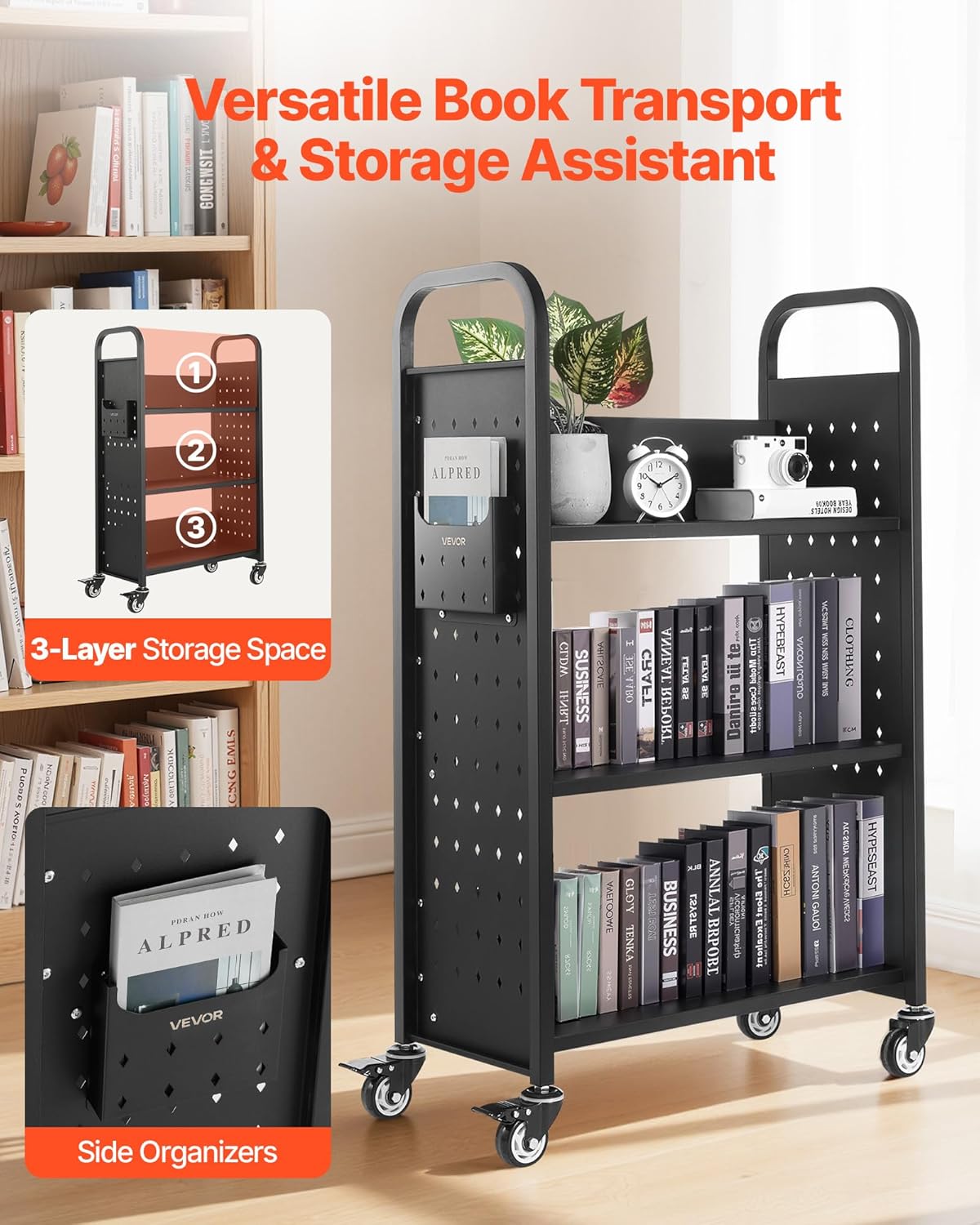 Heavy Duty Rolling Library Car - Book Cart Rolling reseña y precio