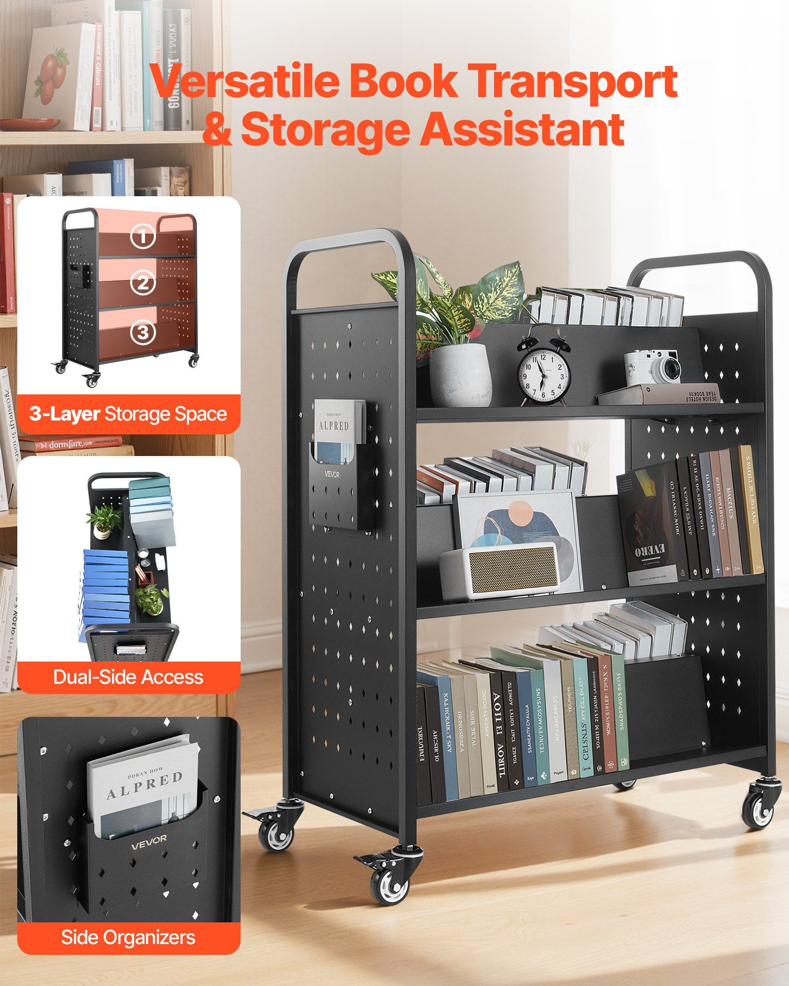 3x14.14in W-Shaped 330lb Capac - Book Cart Rolling reseña y precio