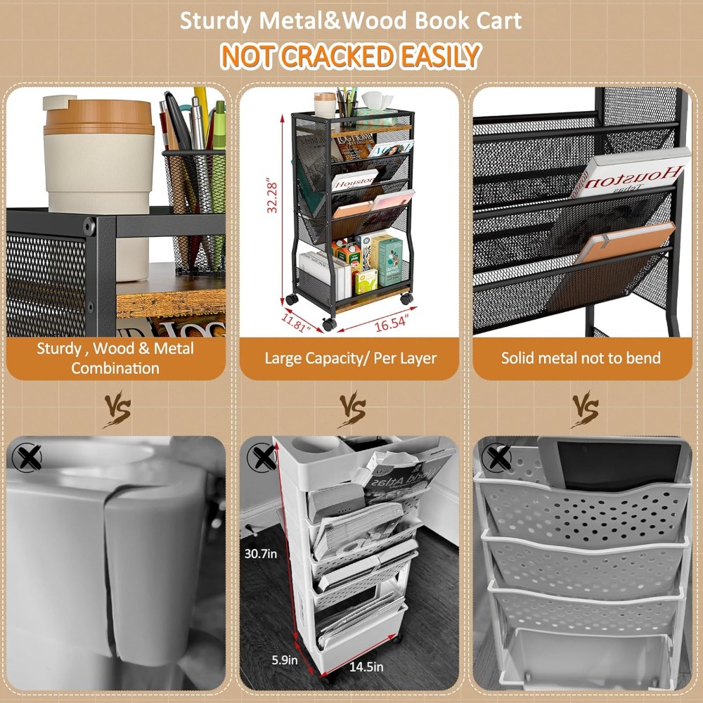 8-Tier Rolling Book Cart with  - Book Cart Rolling reseña y precio