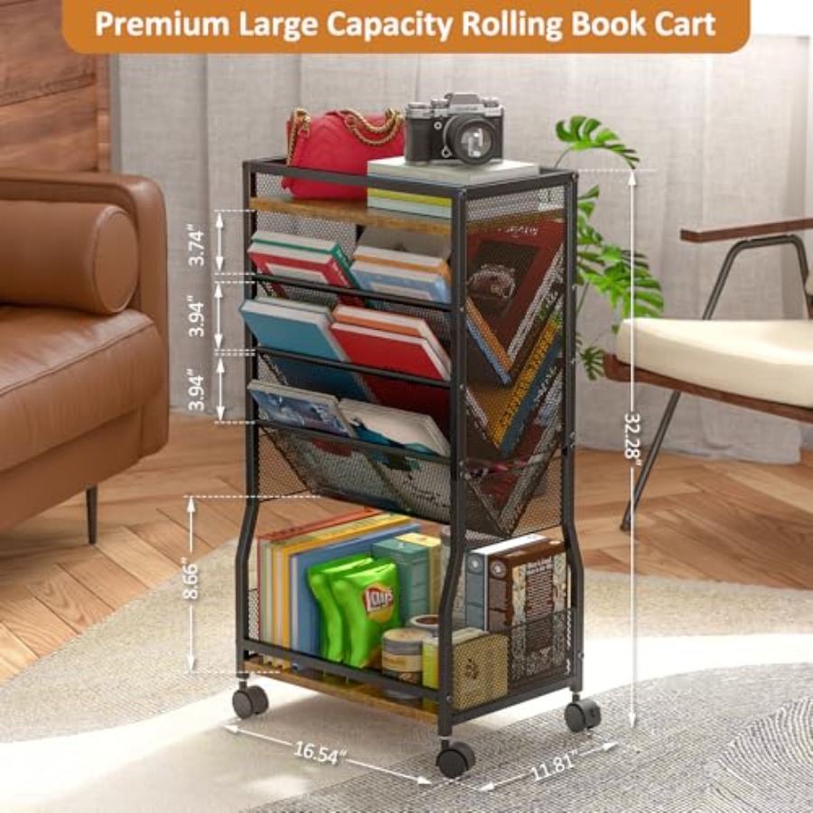 8 Tier Rolling Book Cart with  - Book Cart Rolling reseña y precio
