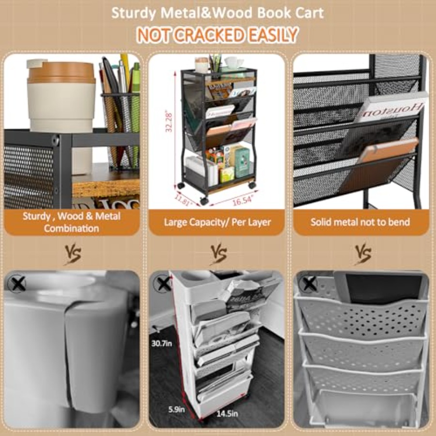 8 Tier Rolling Book Cart with  - Book Cart Rolling reseña y precio